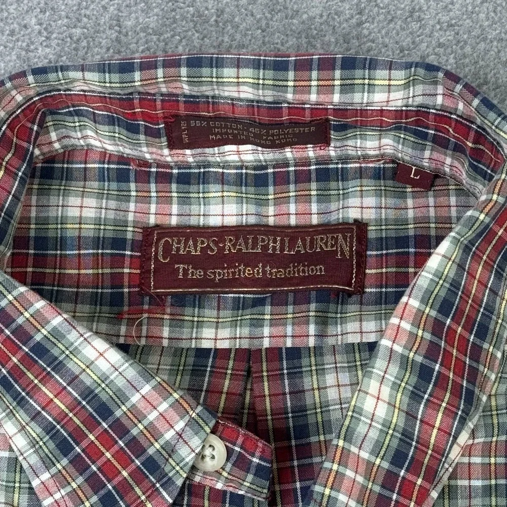 Vintage 90s Chaps Ralph Lauren Men's Size L Plaid Button Down Shirt Short Sleeve